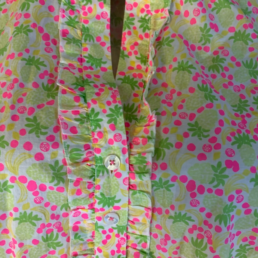 Lilly Pulitzer White Pineapple Bananas 3/4 Sleeves Drawstring Tunic Top Size 4